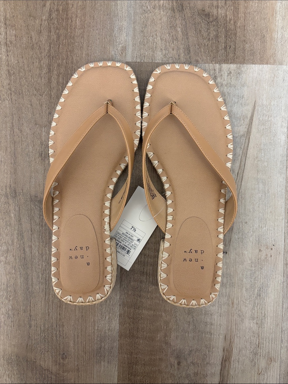 a new day Tan Women's Thong Sandals with Contrast Stitch Trim